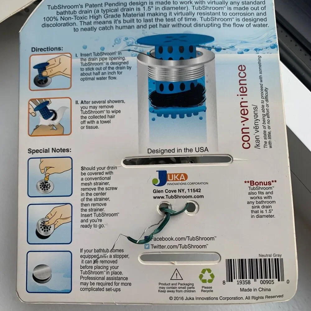 NEW TubShroom Bath Tub Shower Drain Shroom Hair Filter Clog Protector Catcher